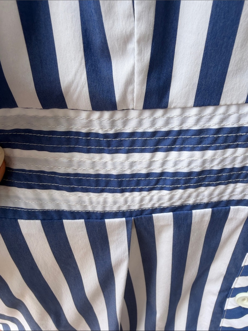 Blue and White Striped Midi Shirt Dress with Waist Detail - Picture 6 of 6
